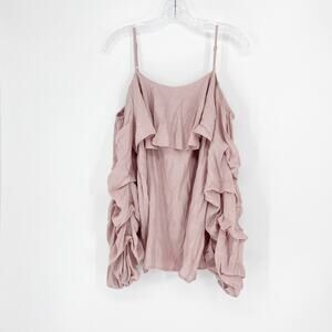 Doe & Rae Long Sleeve Cold Shoulder Ruffle Top Size Large